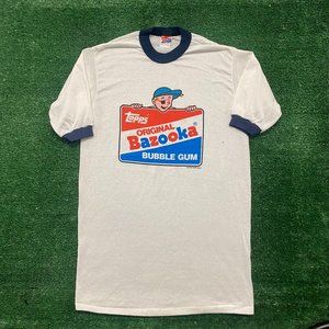 Vintage 80s Topps Bazooka Bubble Gum Ringer T-Shirt Single Stitch White M